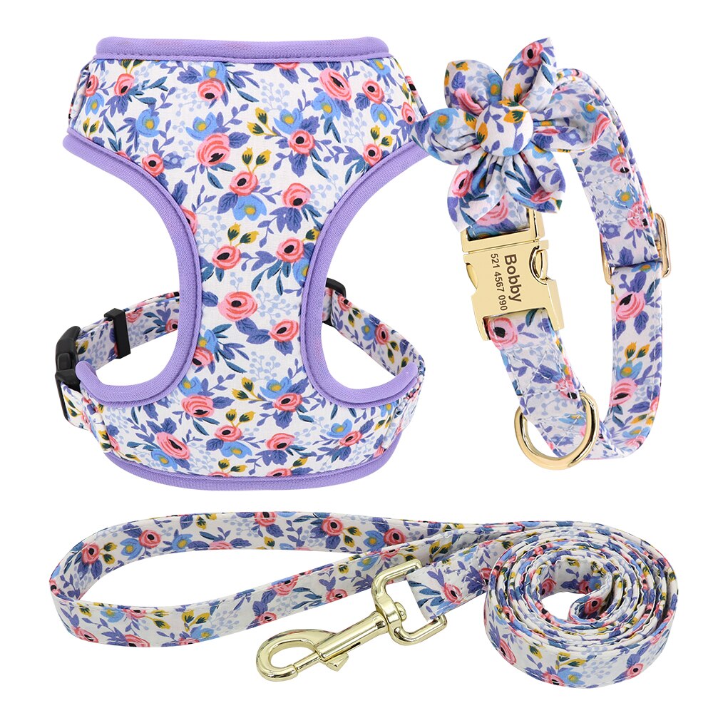 Floral Custom Collar, Harness and Leash Set