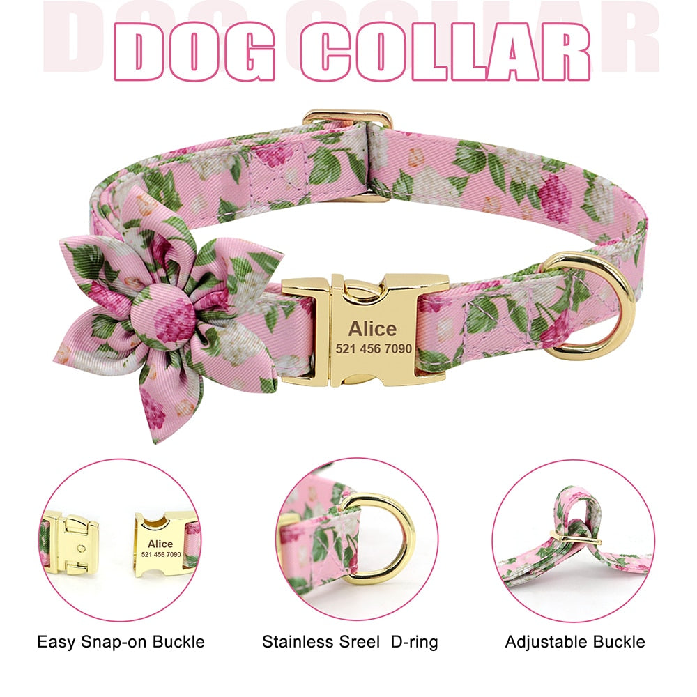 Floral Custom Collar, Harness and Leash Set
