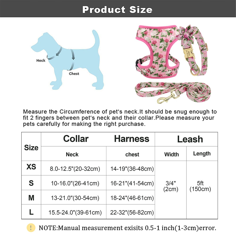 Floral Custom Collar, Harness and Leash Set
