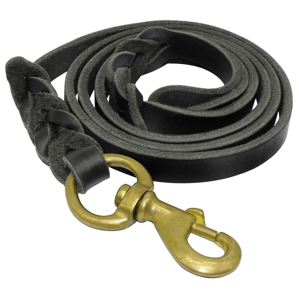 Braided Leather Dog Leash With Clicker