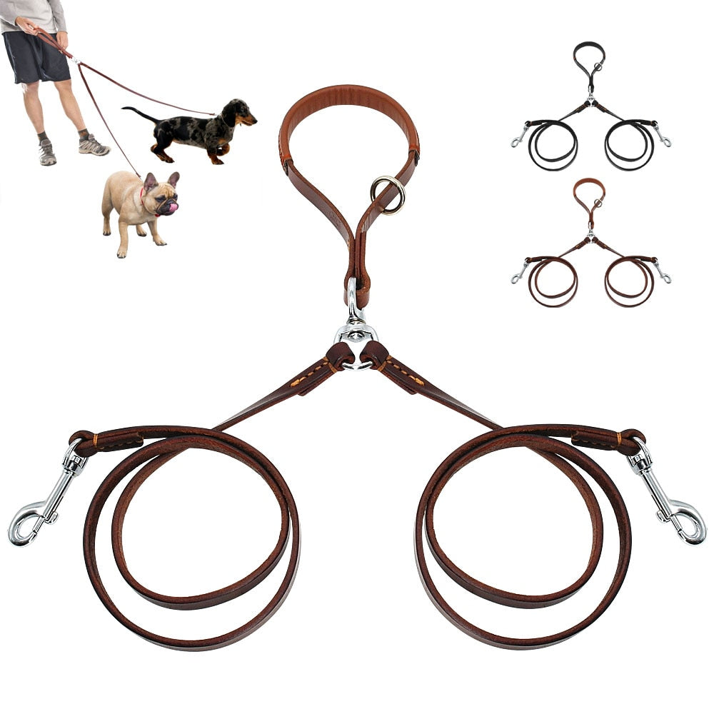 Leather No Tangle Double Dog Leash Coupler & Lead – Tails & Whiskers