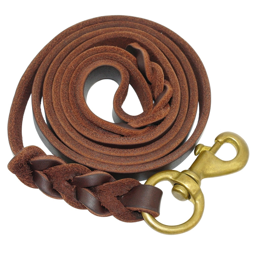 Braided Leather Dog Leash With Clicker