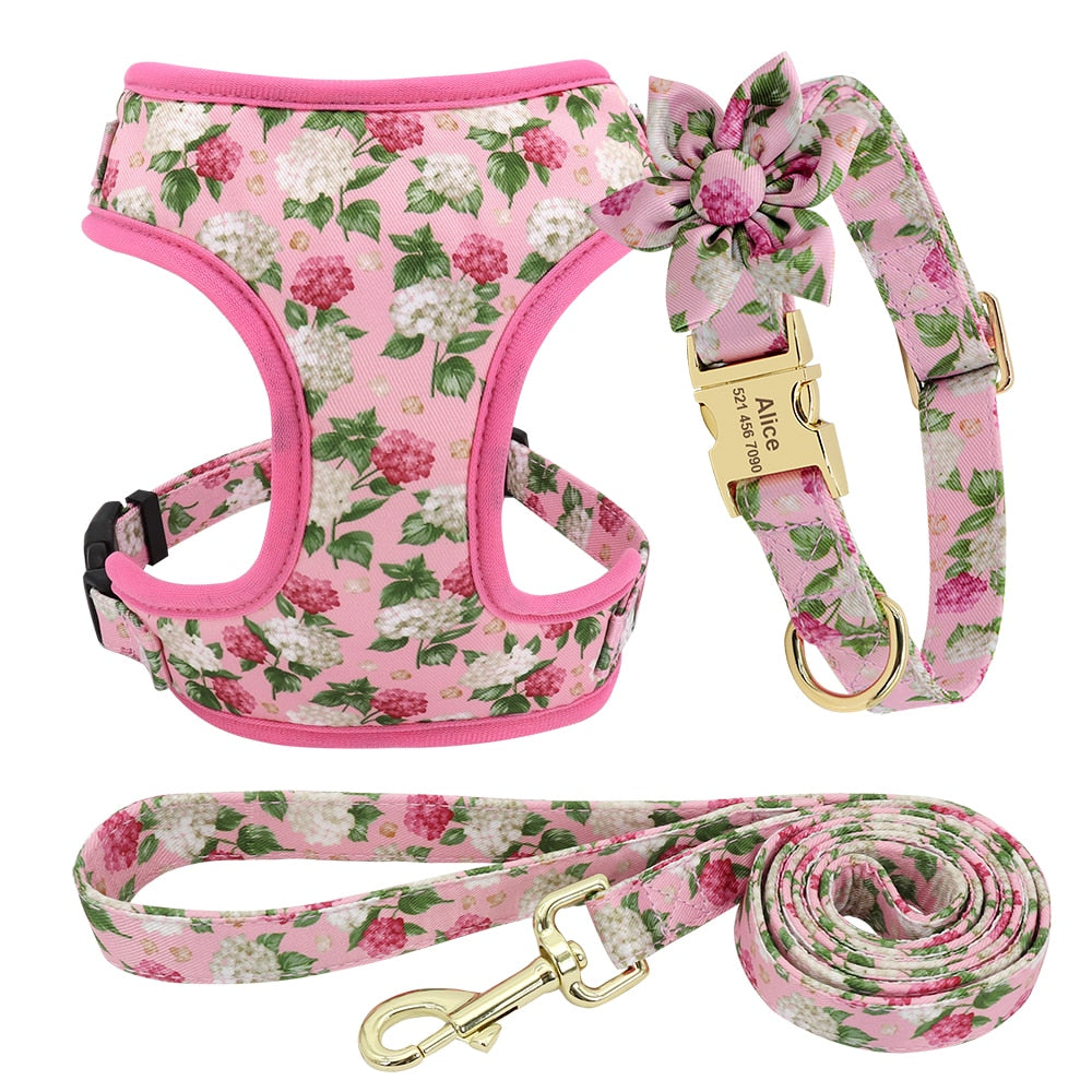 Floral Custom Collar, Harness and Leash Set