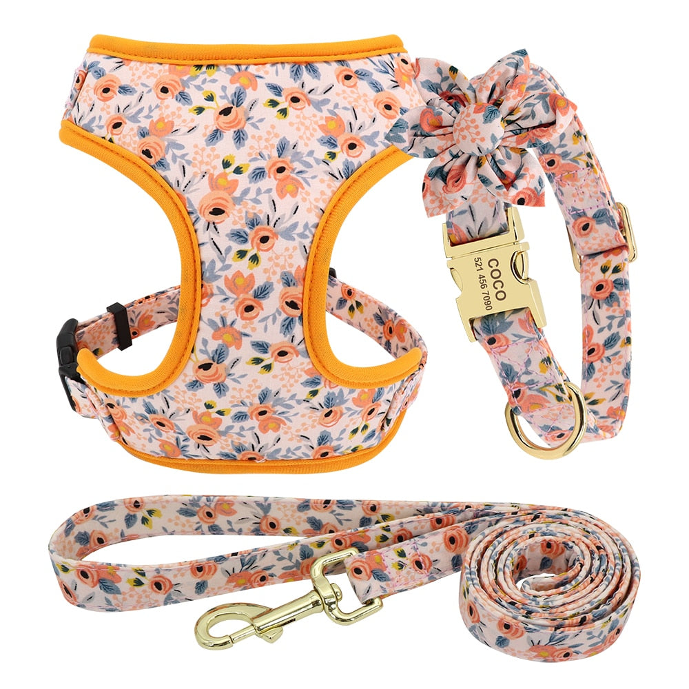 Floral Custom Collar, Harness and Leash Set