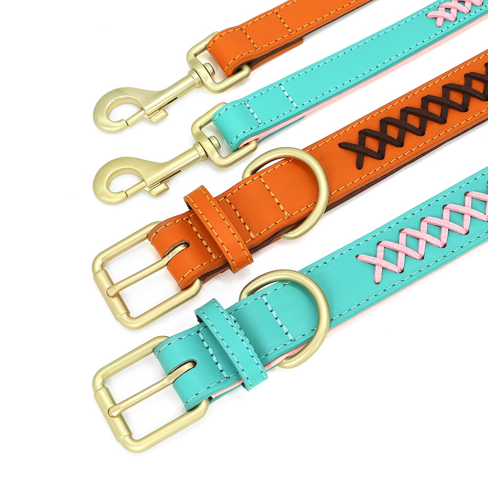 Cross Laced Custom Leather Collar and Leash