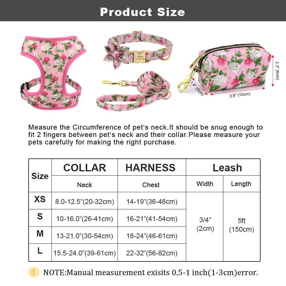 Floral Custom Collar, Harness, Leash and Waste Bag Set