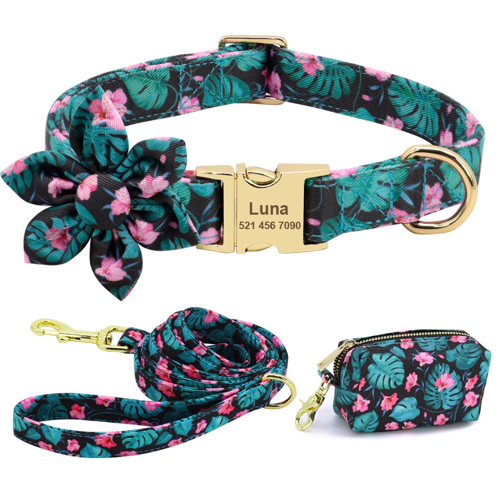 Floral Custom Collar Leash & Bag Set