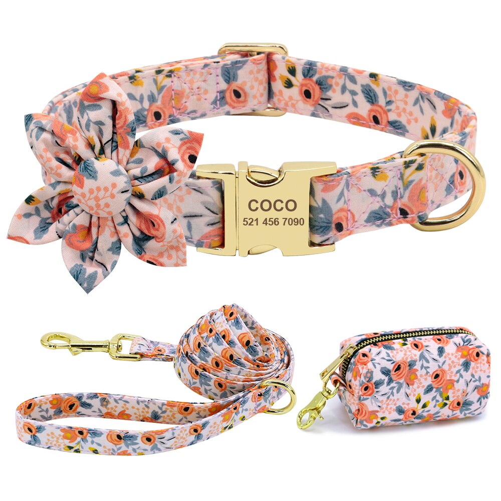 Floral Custom Collar Leash & Bag Set