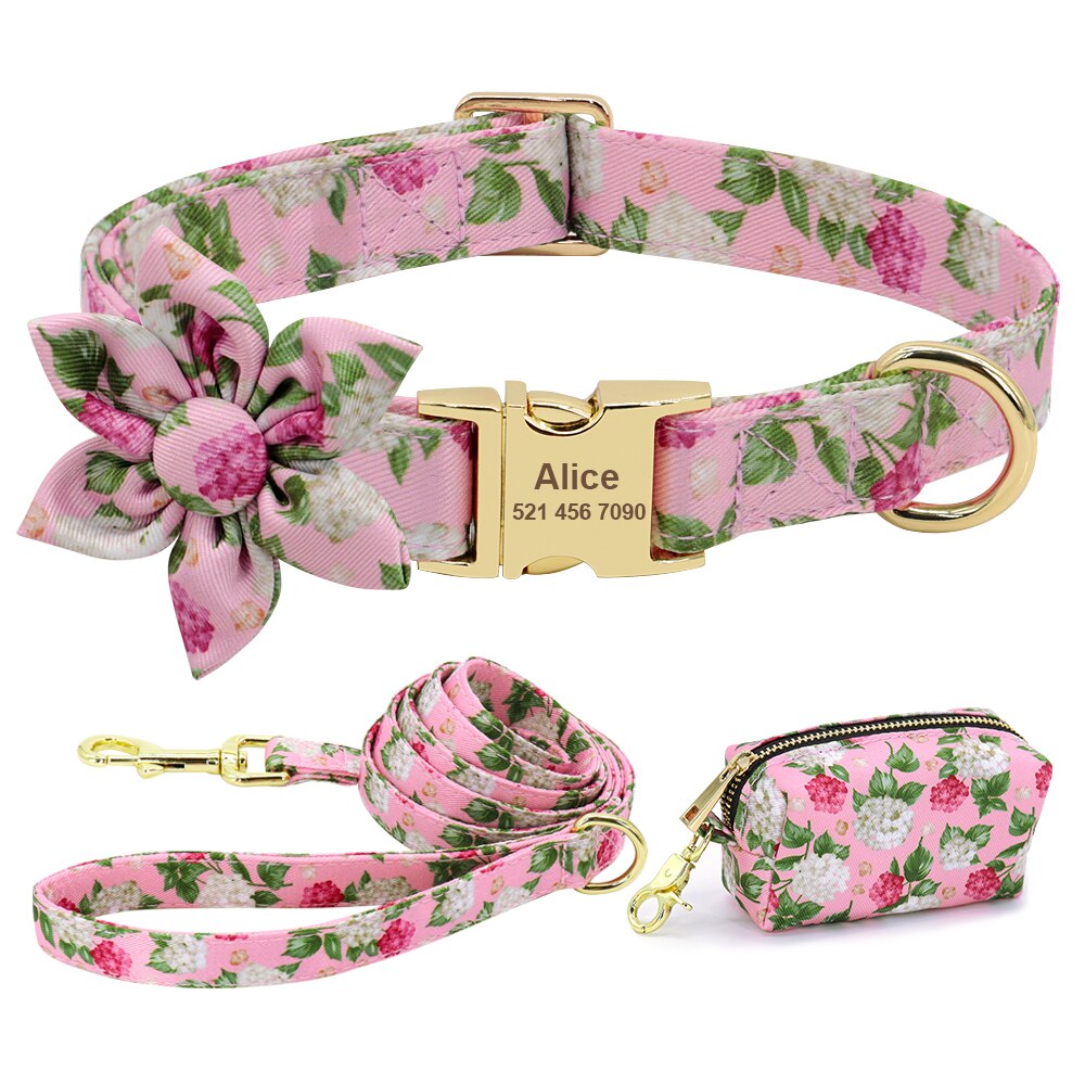 Floral Custom Collar Leash & Bag Set