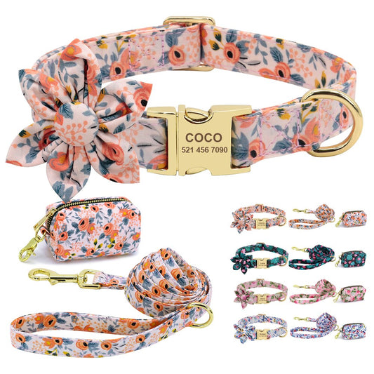 Floral Custom Collar Leash & Bag Set