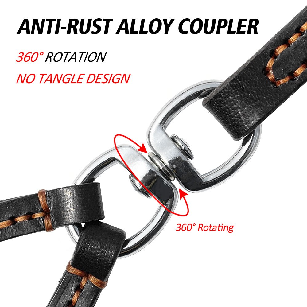 Leather No Tangle Double Dog Leash Coupler & Lead