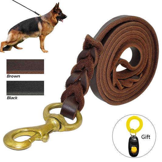 Braided Leather Dog Leash With Clicker