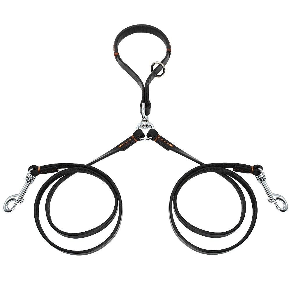 Leather No Tangle Double Dog Leash Coupler & Lead – Tails & Whiskers