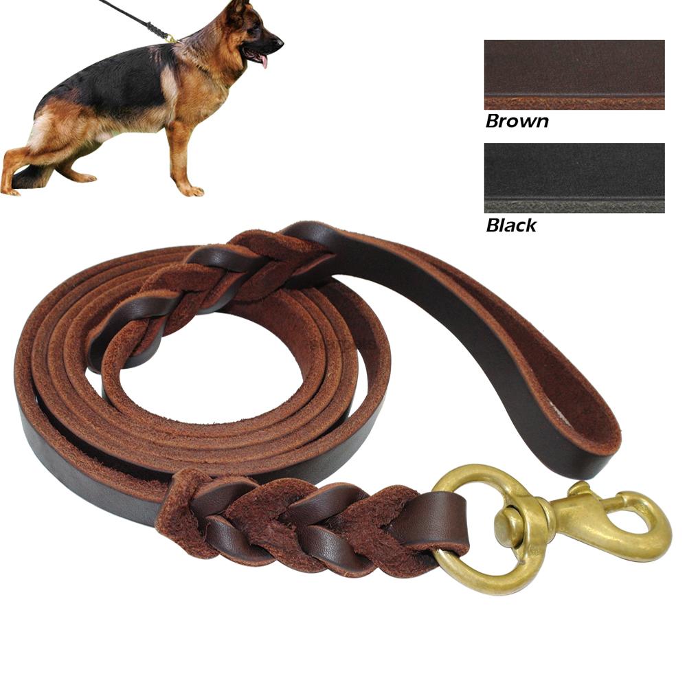 Braided Leather Dog Leash With Clicker