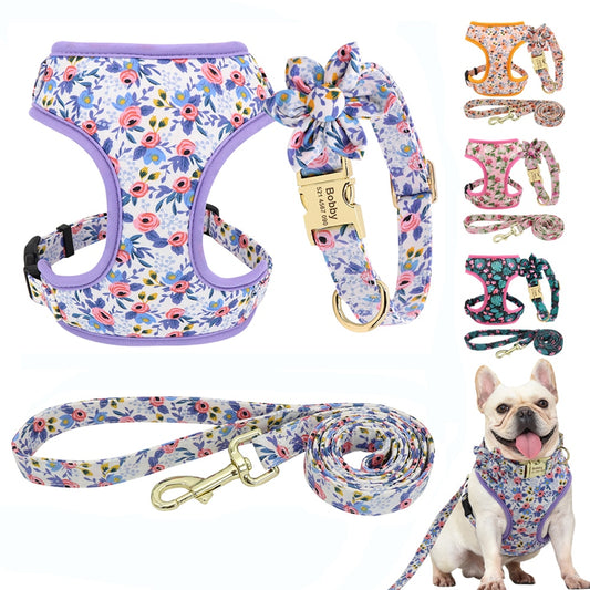 Floral Custom Collar, Harness and Leash Set