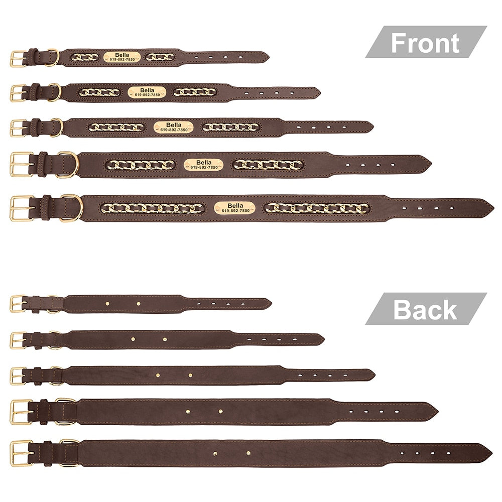 Collar De Cuero Personalizado Con Cadena Dorado